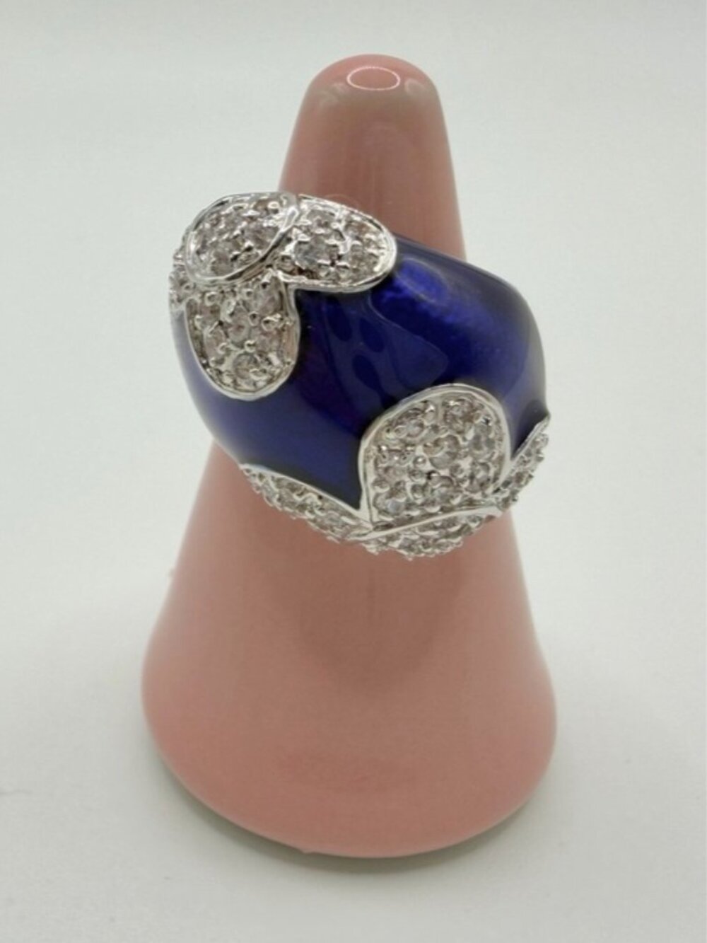 Stunning cobalt blue cocktail ring w/diamond chips, vintage-excellent condition